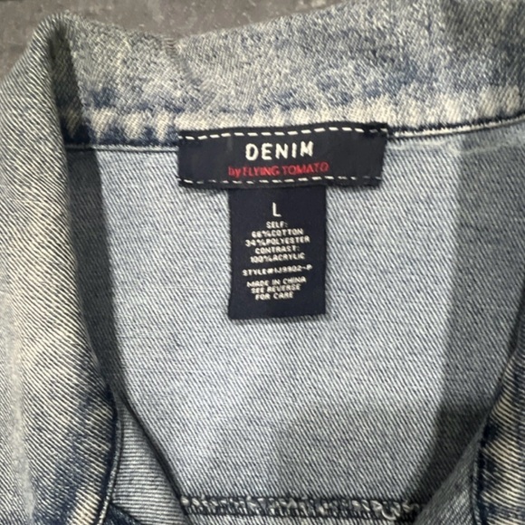 Flying Tomato Blue Denim Jacket boho crochet sleeves - Picture 6 of 6